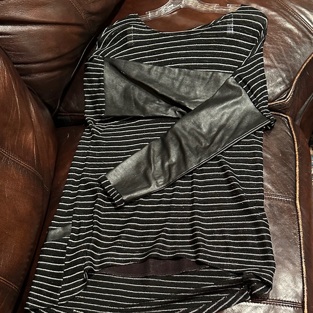 Helmut Lang Black and Gray Striped Midi Dress